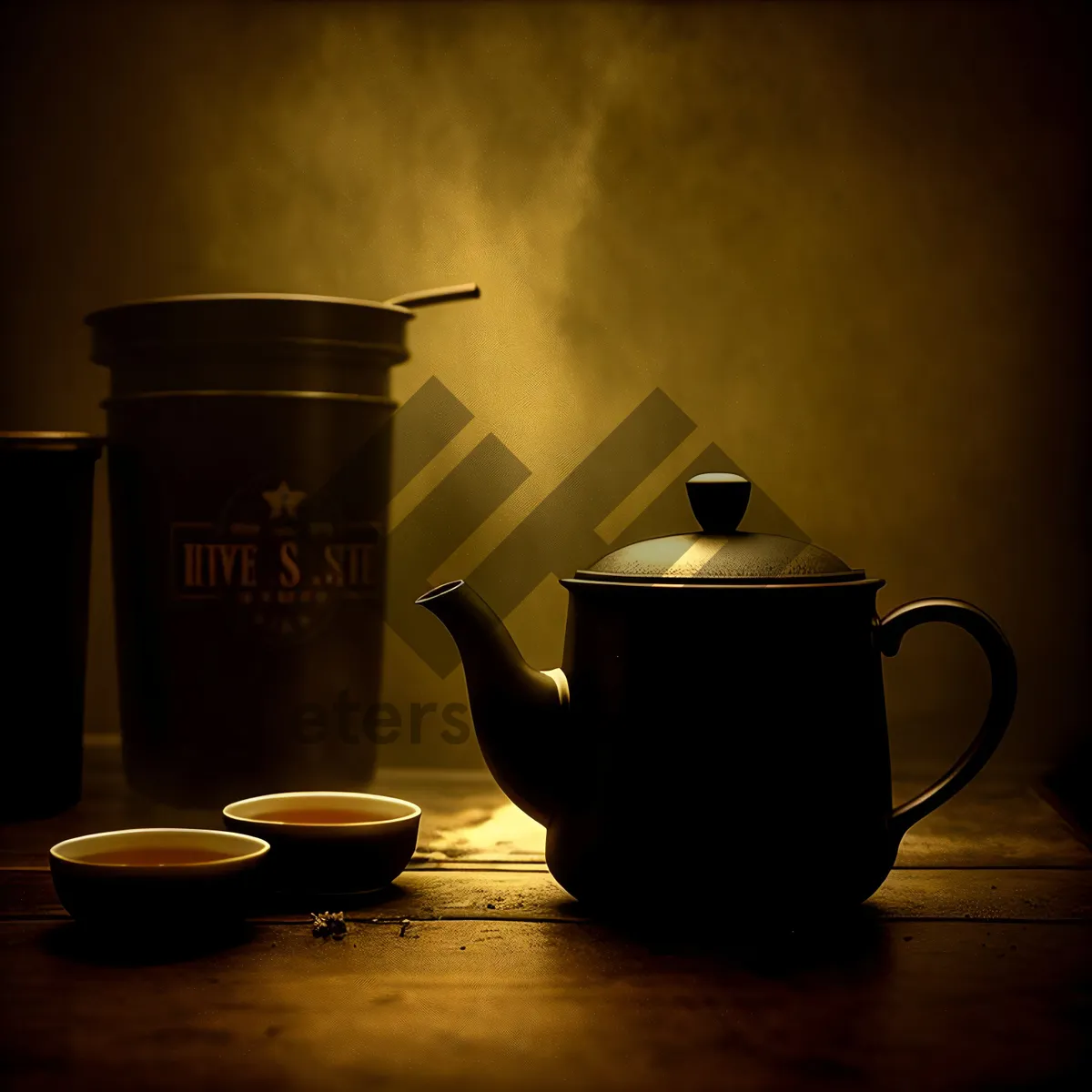 Picture of Ceramic Teapot with Saucer: Traditional Morning Beverage Utensil