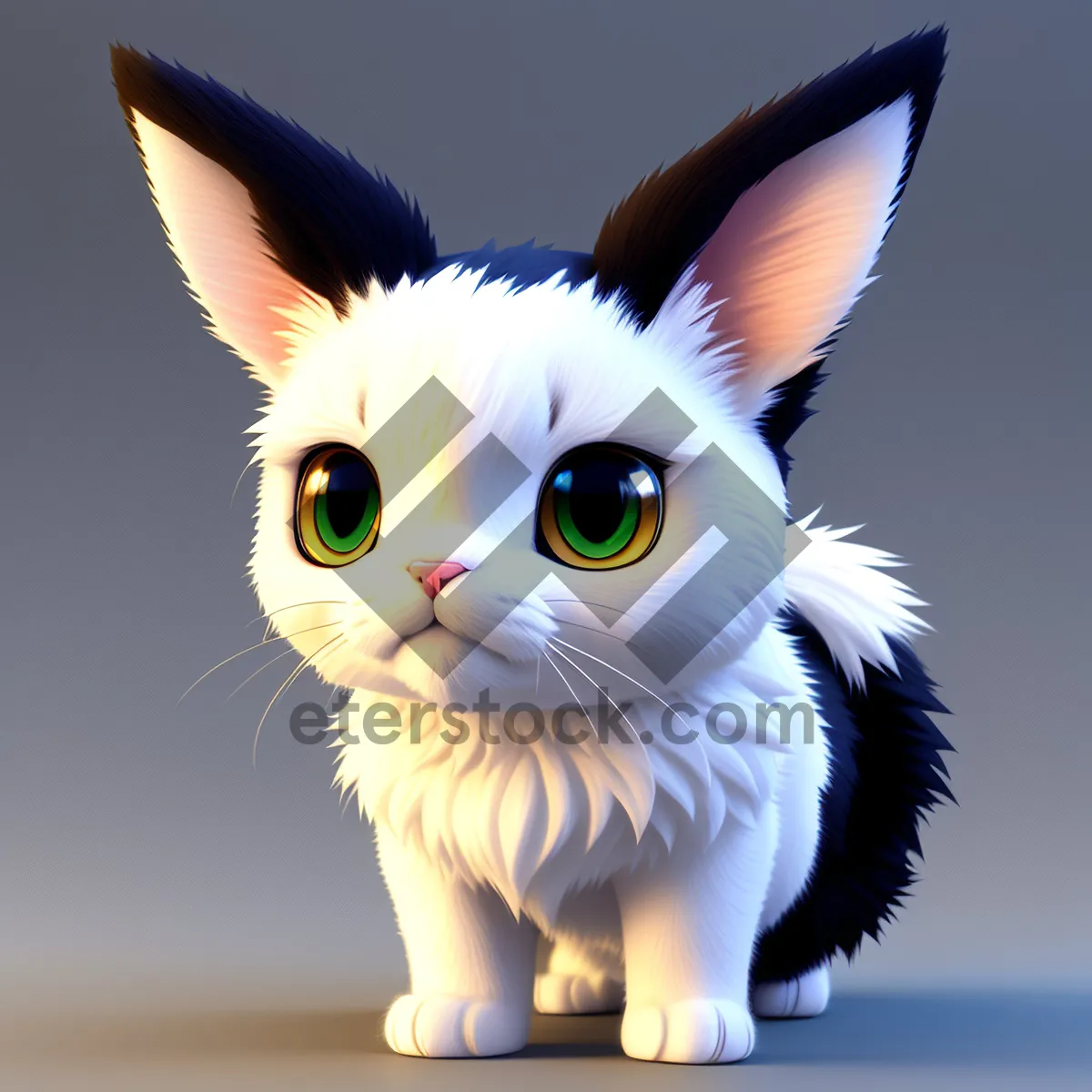 Picture of Adorable Fluffy Kitten with Whiskers and Bunny Ears