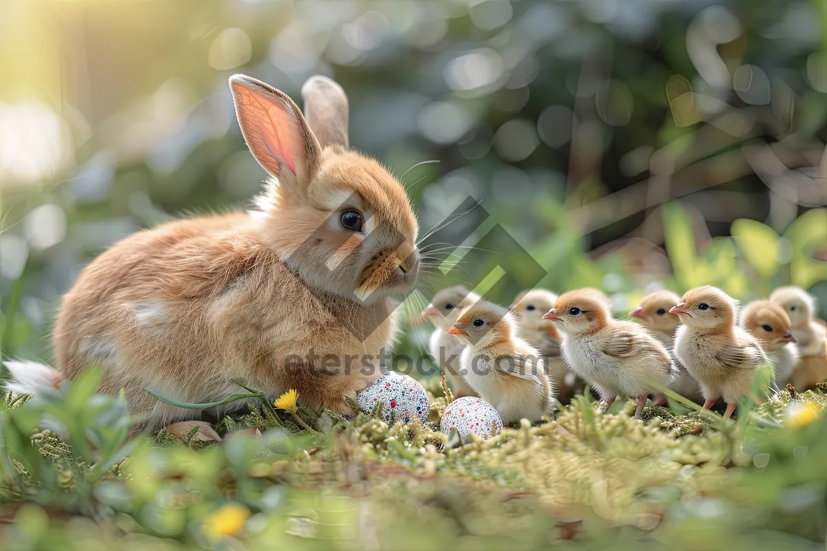 Picture of Fluffy Bunny in Studio Grass Field for Easter