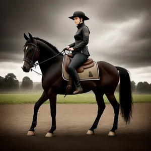 Elegant Equestrian on Polo Field.