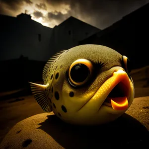 Colorful Puffer Fish Swimming in Underwater Aquarium