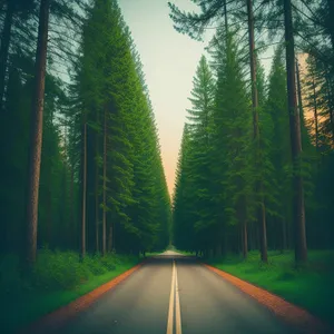 Forest Highway: Tranquil Pathway through Lush Greenery