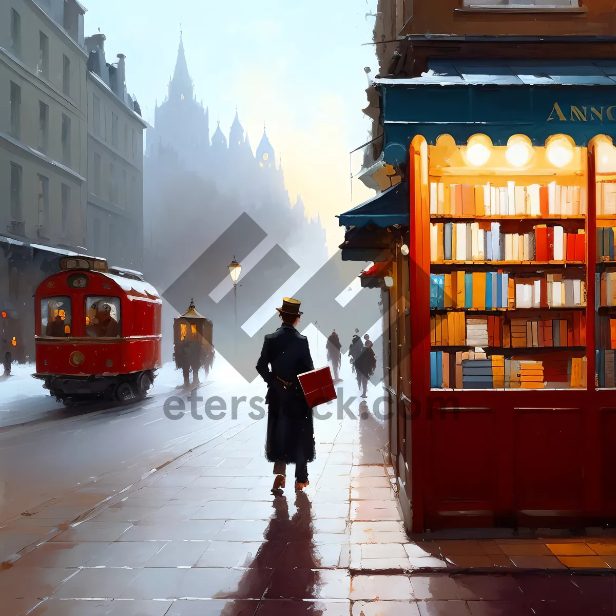 Picture of Old Tramway Passing by Quaint Bookshop