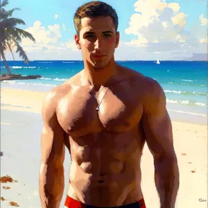 Beach Fun: Stylish Man Enjoying Tropical Paradise in Swimsuit