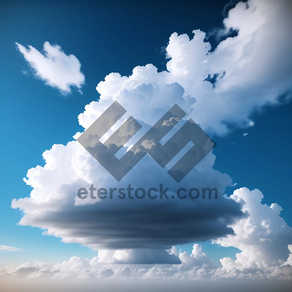 Picture of Springtime skies filled with fluffy, azure cumulus clouds