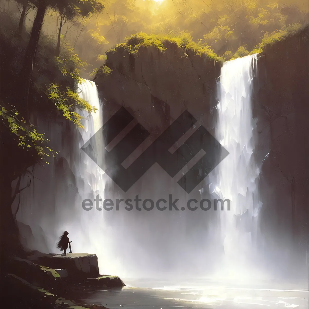 Picture of Serene Cascading Waterfall in Forest Oasis