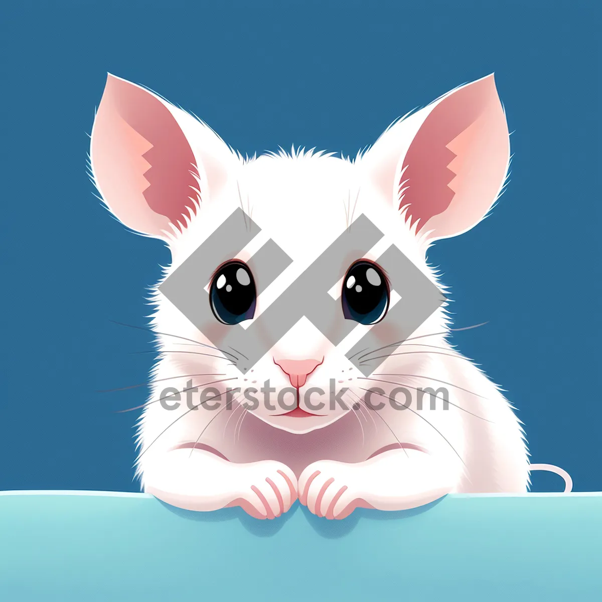 Picture of Cute Bunny Cartoon Art: Happy Baby Rabbit with Kitty Ears.