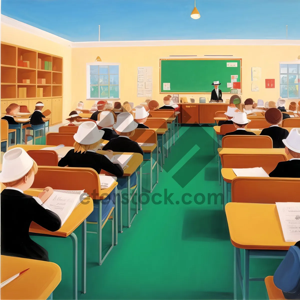 Picture of Modern Classroom Interior with Empty Seats and Tables