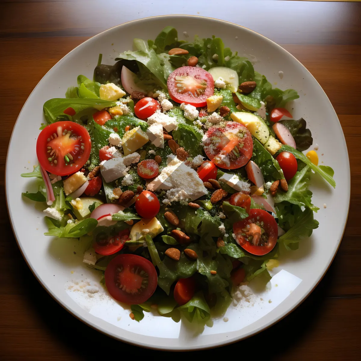 Picture of Fresh Gourmet Salad with Cheese and Tomatoes