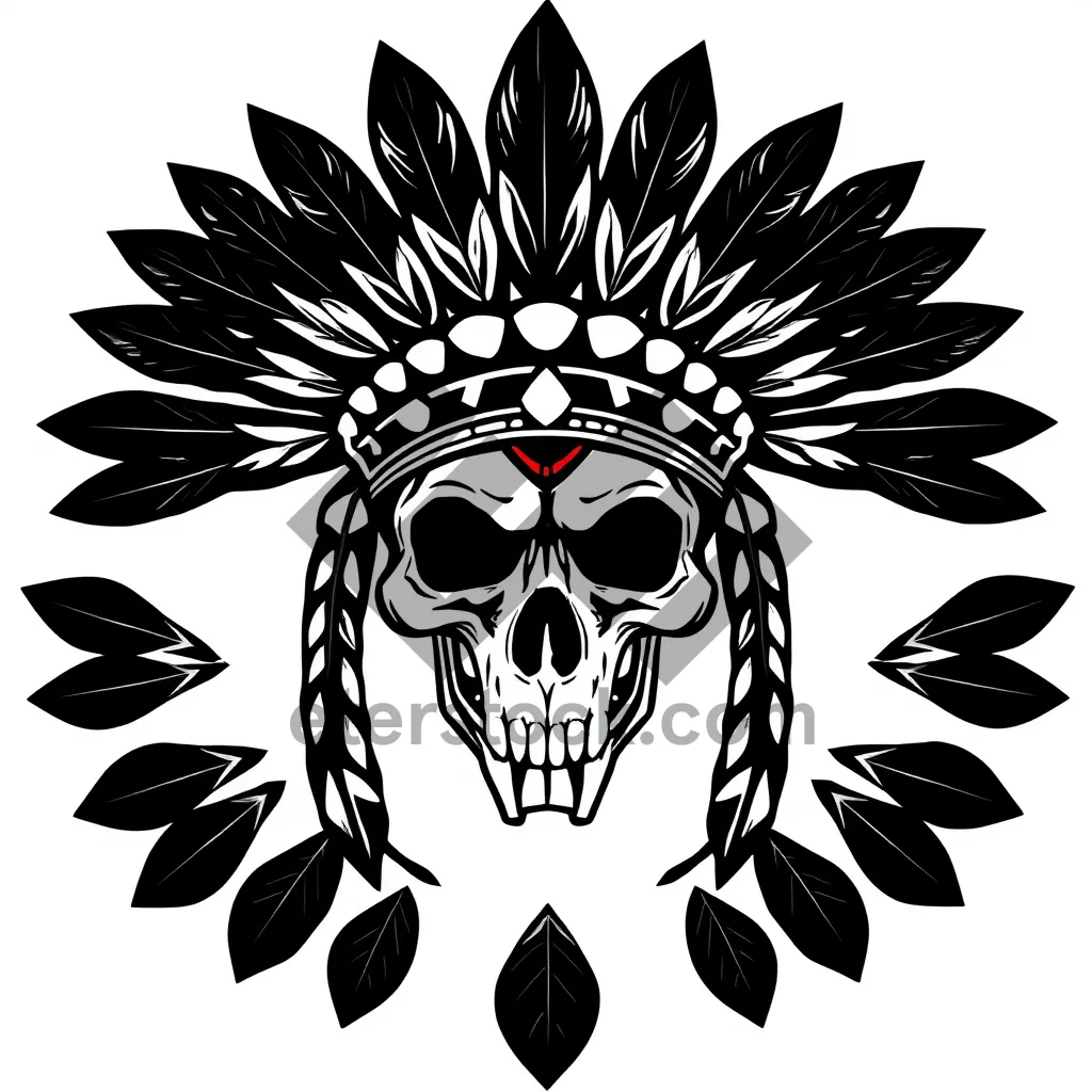 Picture of Black floral graphic design element with retro style.
