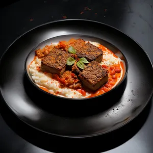 Healthy fresh vegetable plate with delicious cooked meat
