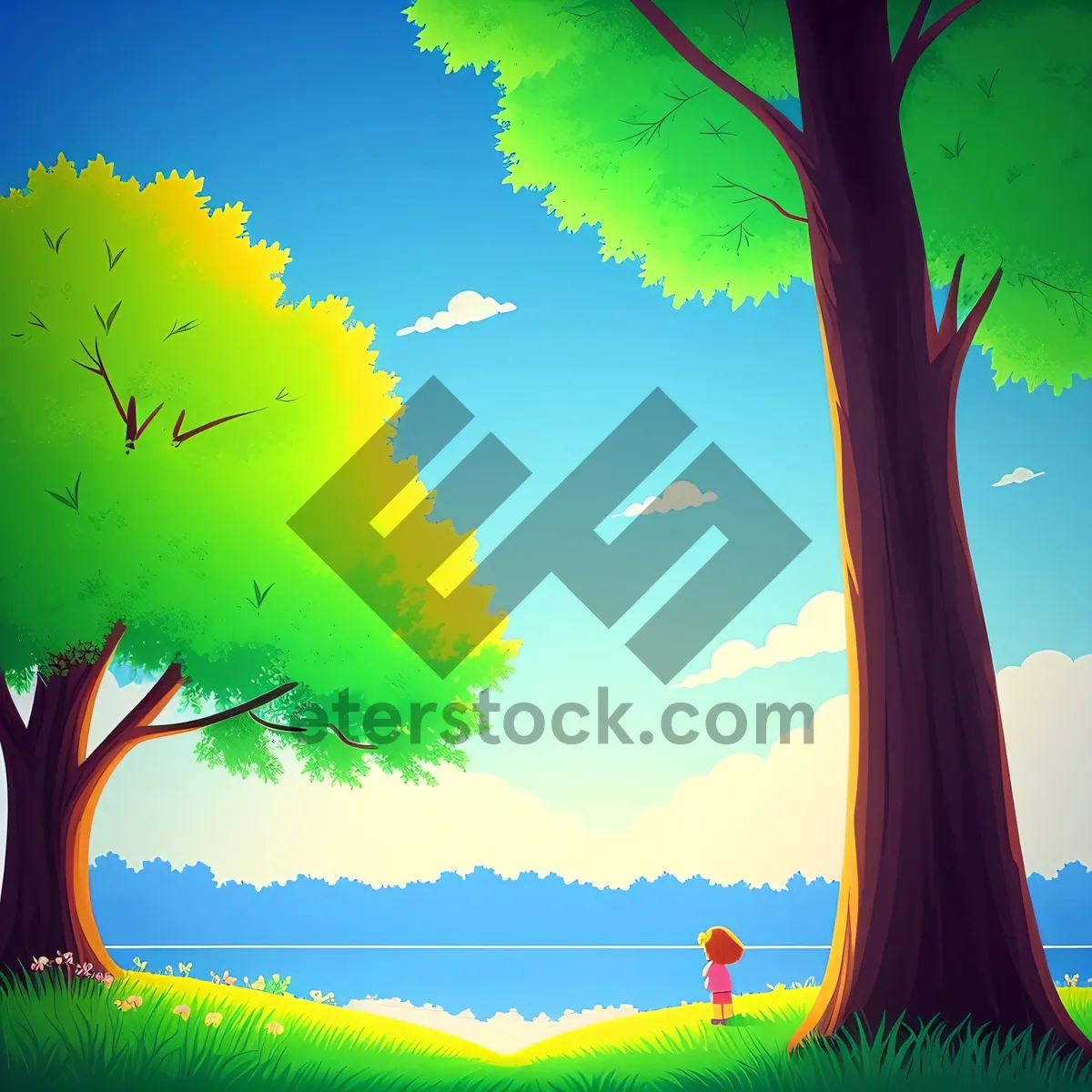 Picture of Vibrant Sunset Over Meadow and Oak Tree