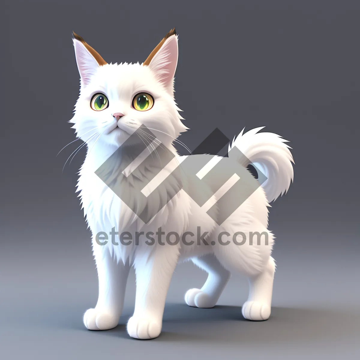 Picture of Curious Kitty: Adorable White Fluffy Cat with Striped Fur
