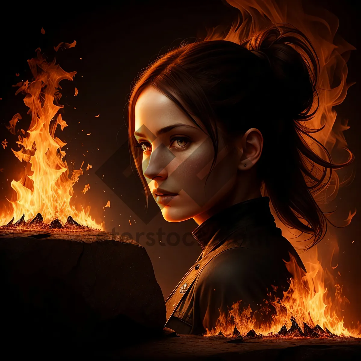Picture of Fiery Campfire Blaze on Black backdrop