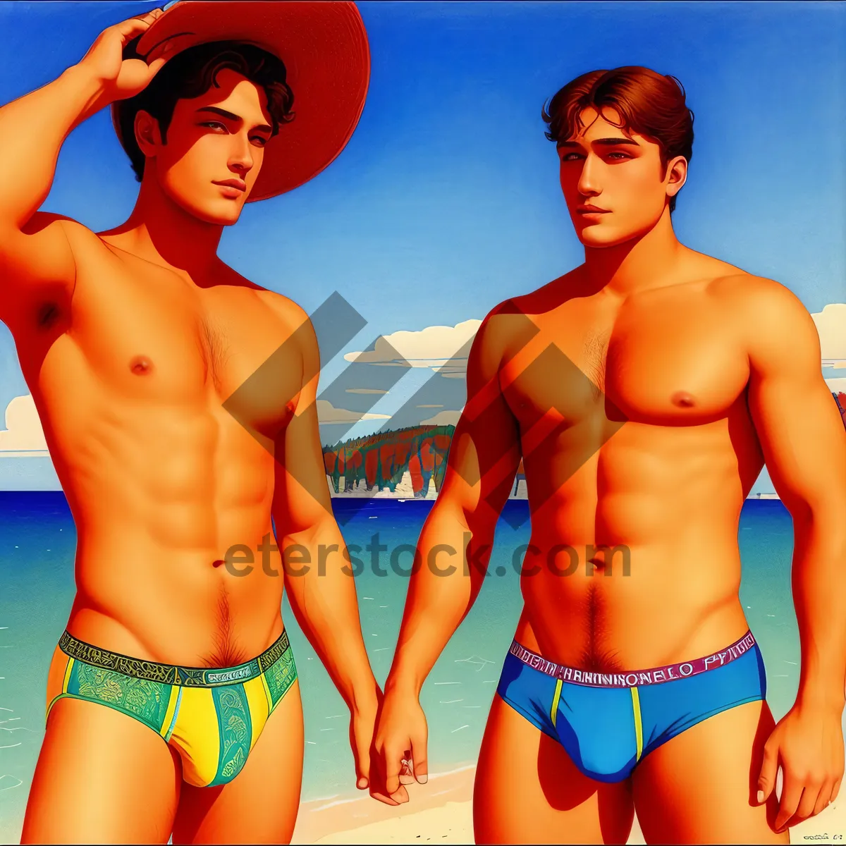 Picture of Exotic Beach Getaway - Attractive Male in Tropical Swimwear