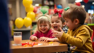 Happy boy smiling in classroom with friends.