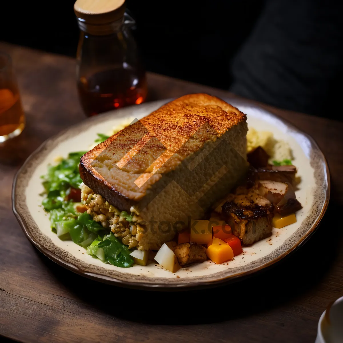 Picture of Delicious plate of grilled steak with fresh vegetable salad