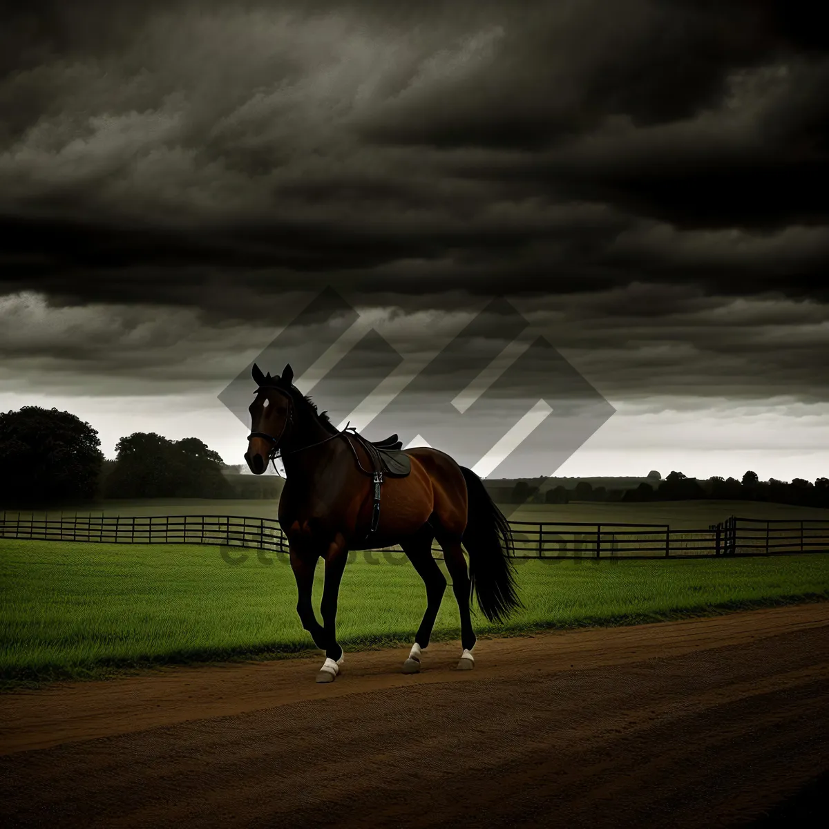 Picture of Thoroughbred Stallion in Green Pasture