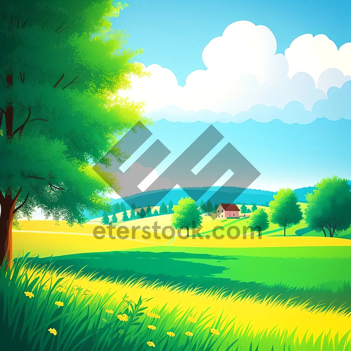 Picture of Idyllic Summer Meadow Under Clear Blue Skies