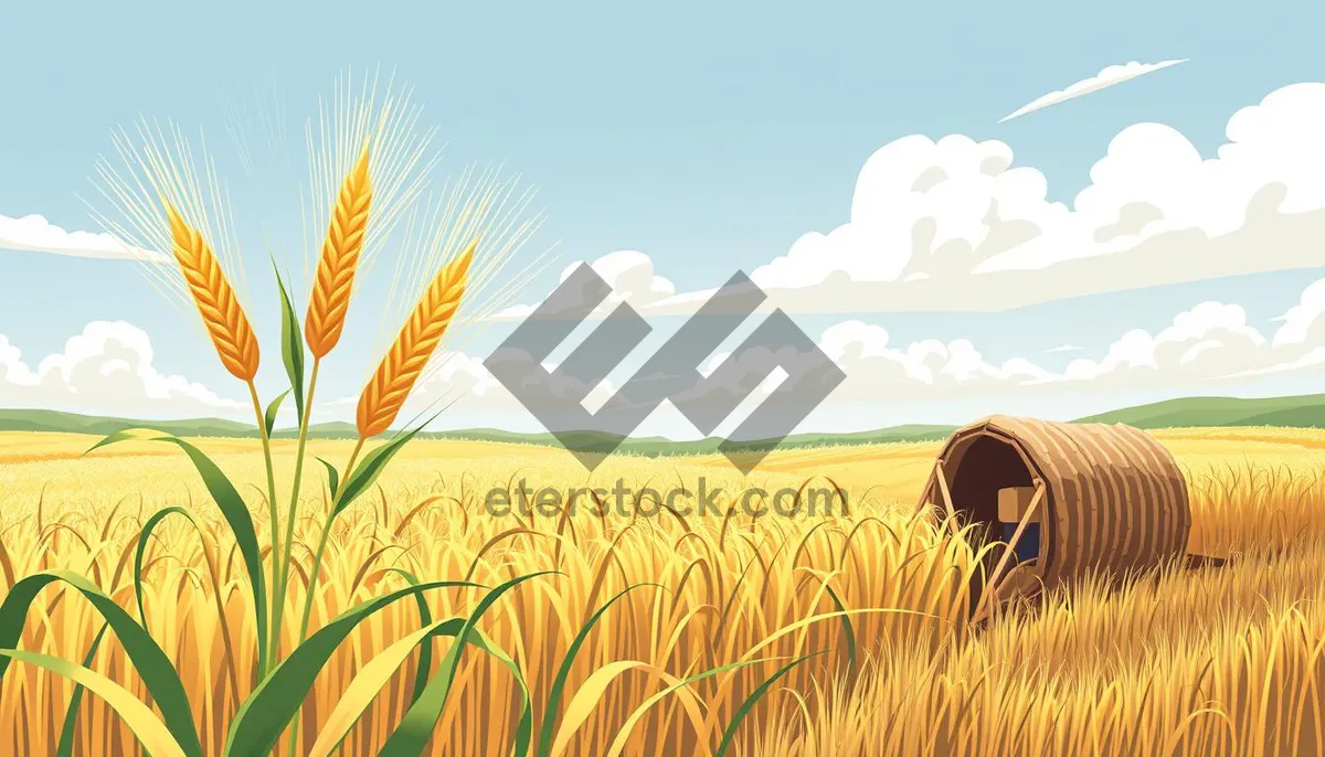 Picture of Summer landscape with wheat field and cloudy sky