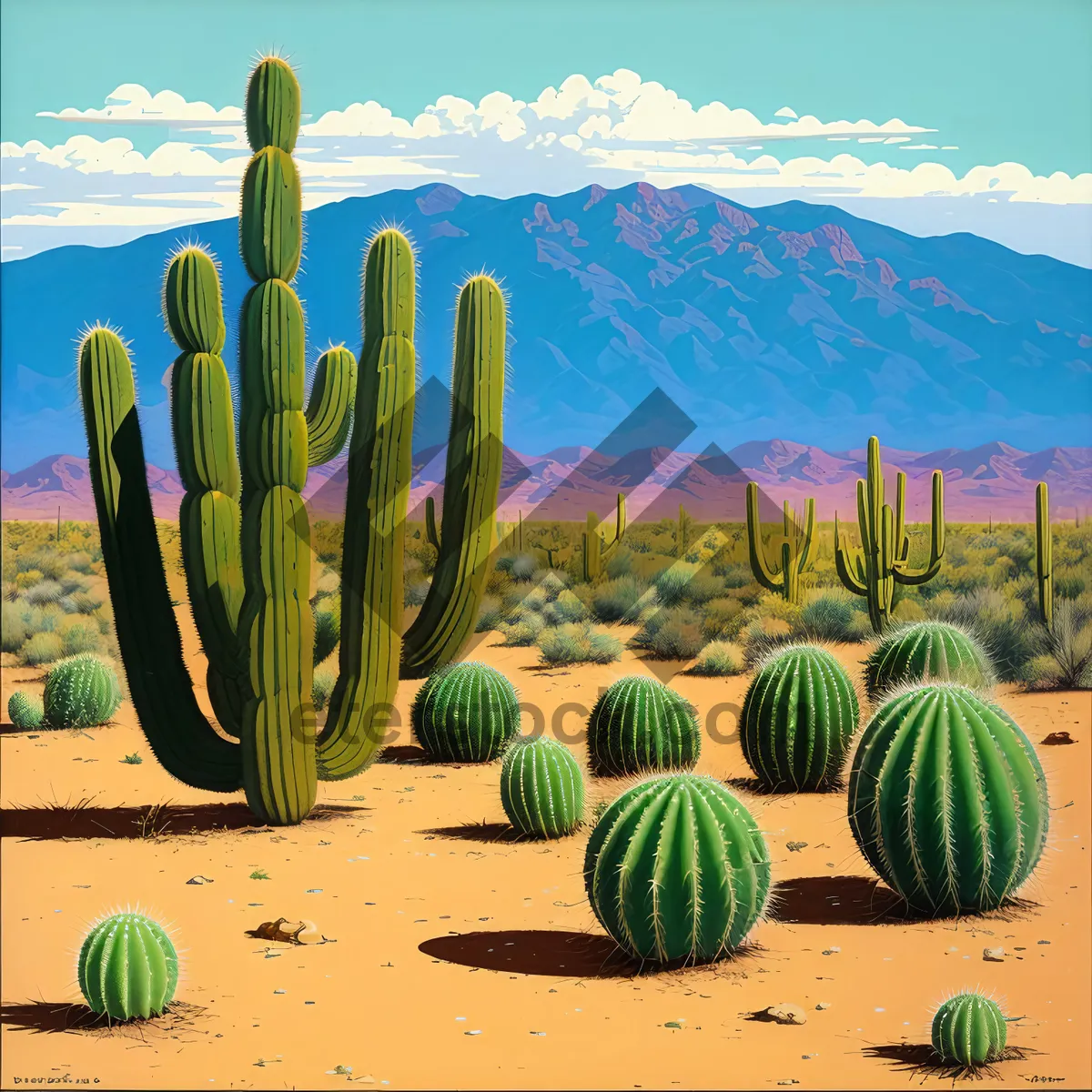 Picture of Desert Oasis: Saguaro Cactus in Blooming Landscape