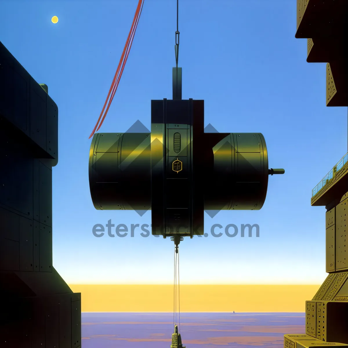 Picture of Industrial Sky Crane: Steel Apparatus with Binoculars