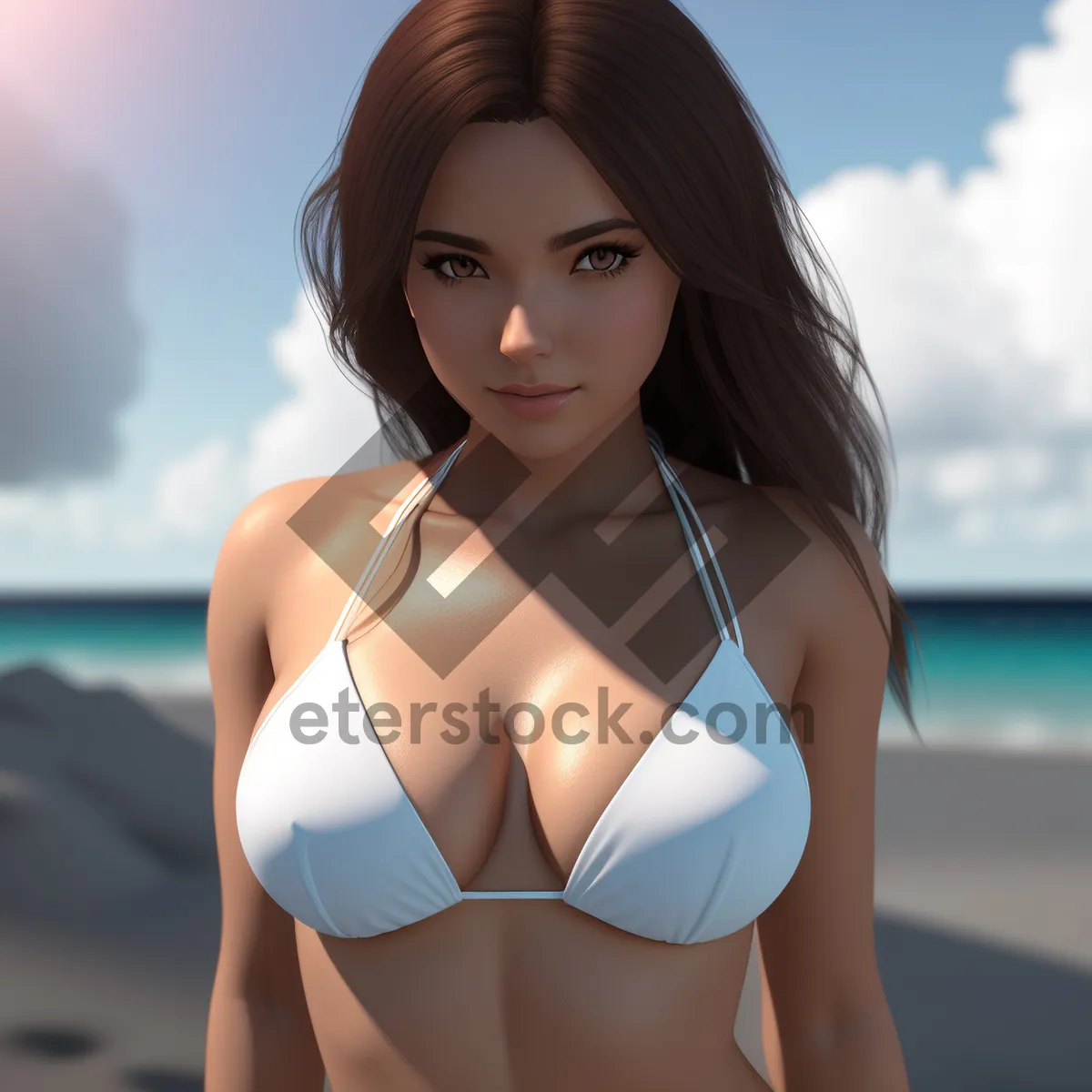 Picture of Beach Babe: Sexy Swimwear Fashion Model Posing At the Sea