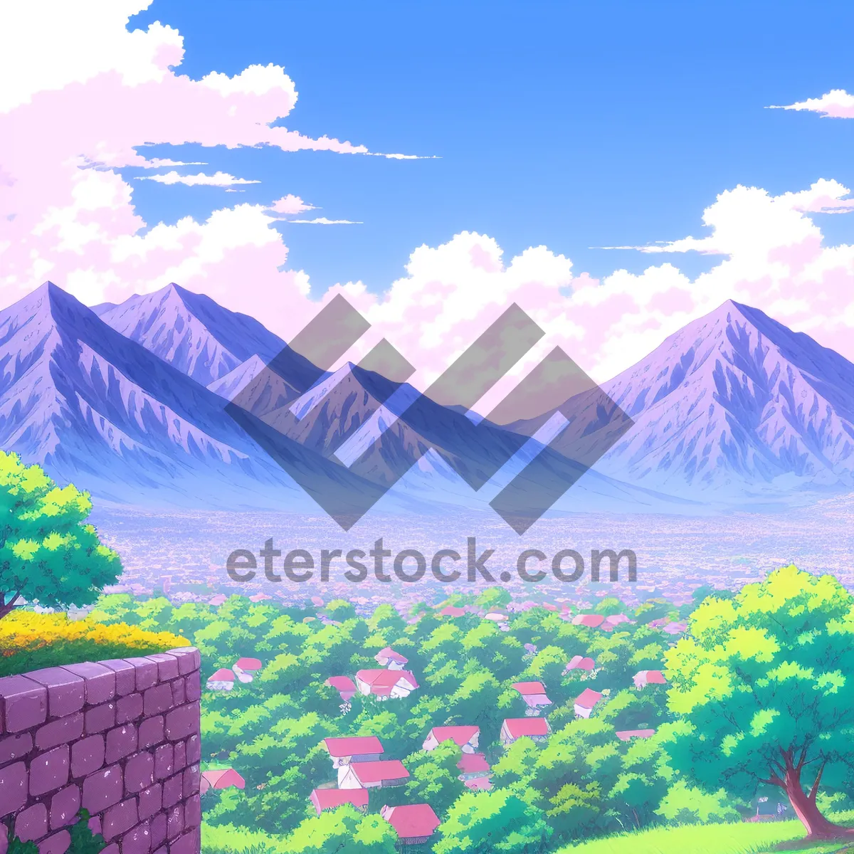 Picture of Sunny Highland Meadow with Majestic Mountain Range.