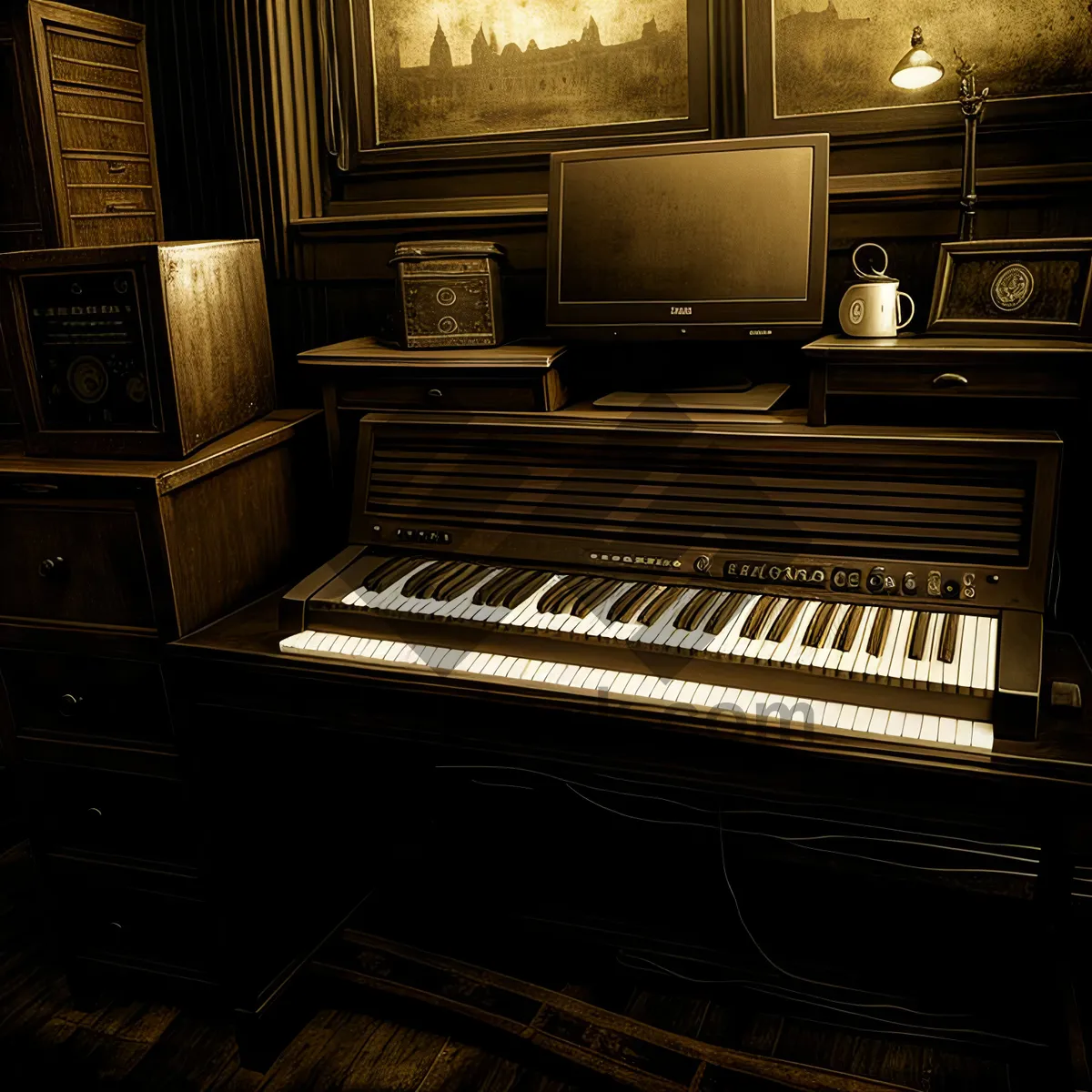 Picture of Upright Black Piano Keyboard Instrument