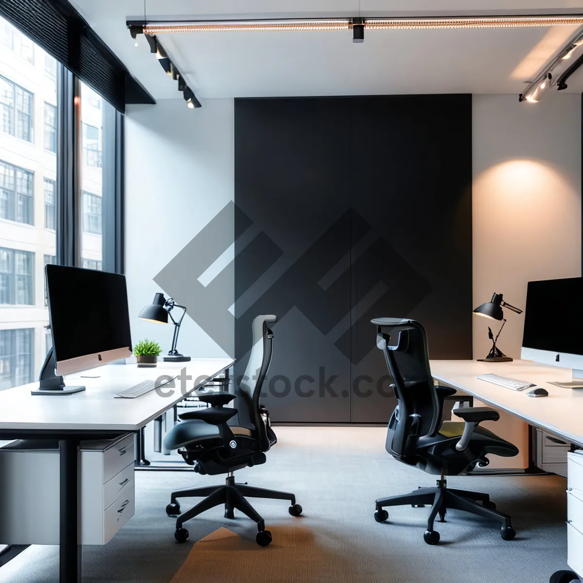 Picture of Modern office interior design with luxury furniture and wood accents.