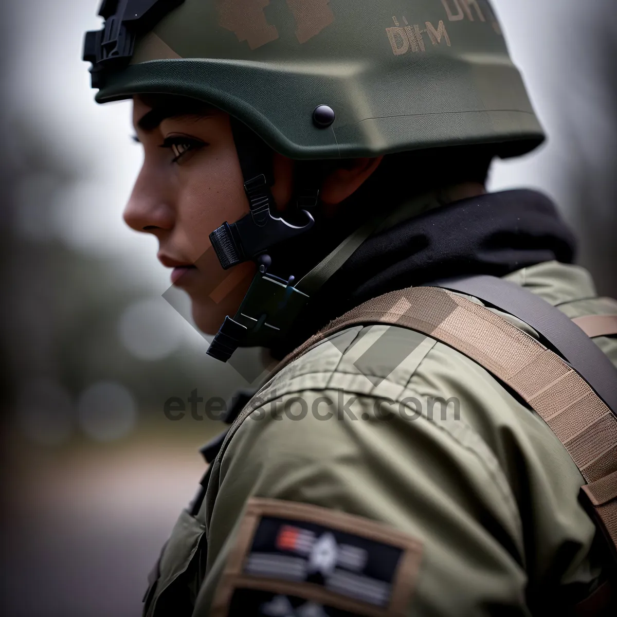 Picture of Uniformed Soldier with Helmet and Backpack