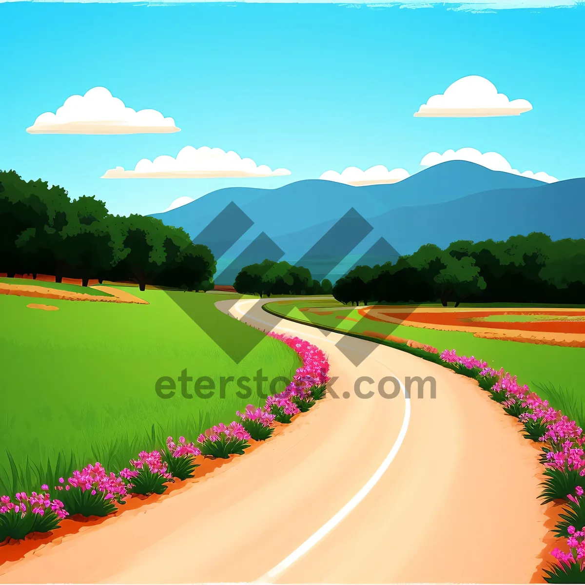 Picture of Serene Summer Countryside Landscape with Rolling Hills