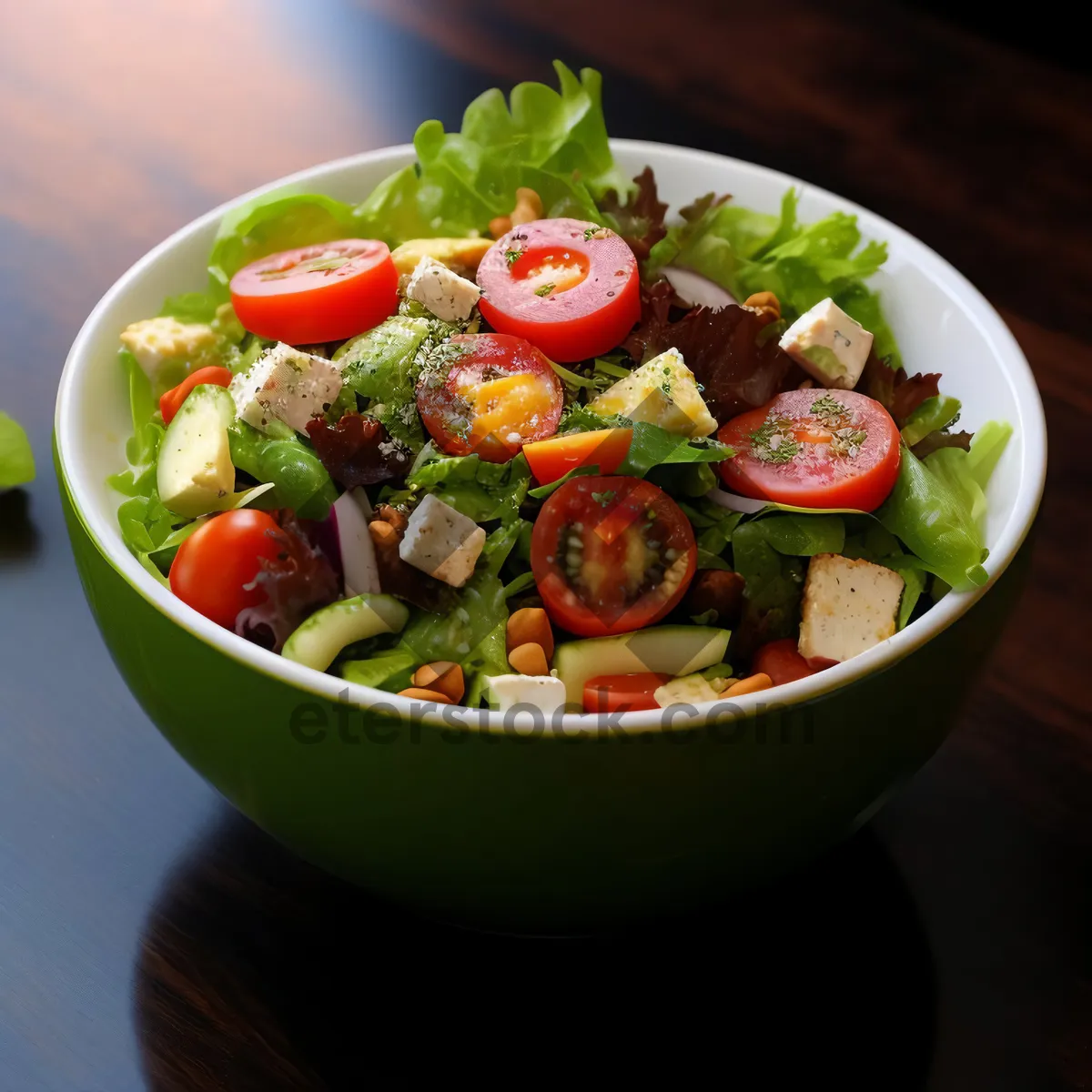 Picture of Delicious gourmet salad with fresh vegetables and cheese