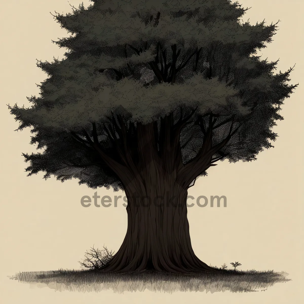 Picture of Summer Oak Tree Silhouette in Forest