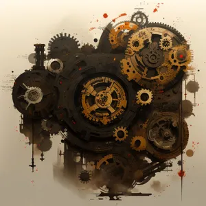 Abstract clockwork design with grunge circle elements.