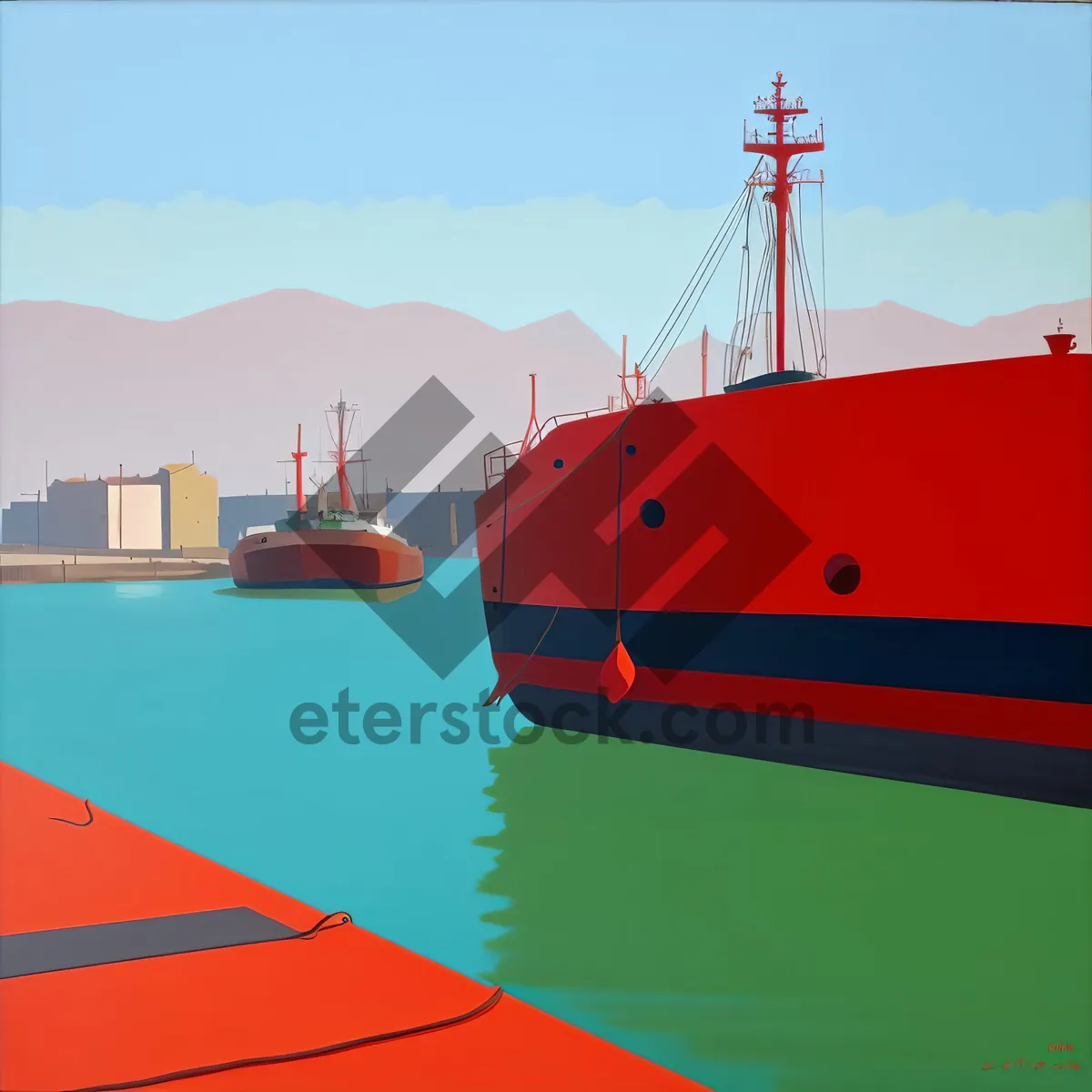 Picture of Container Ship Docked at Port