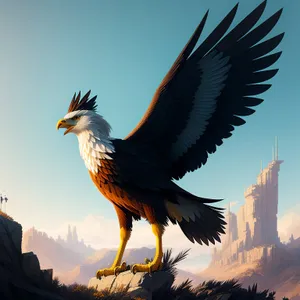 Feathered Majesty: Wild Eagle's Majestic Beak and Wings