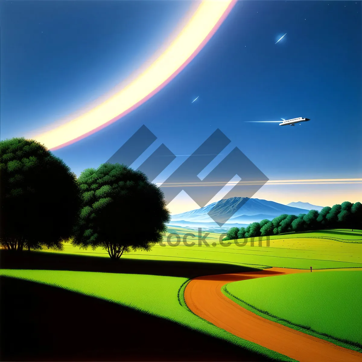Picture of Serene Summer Countryside: Vast Horizon and Verdant Meadow