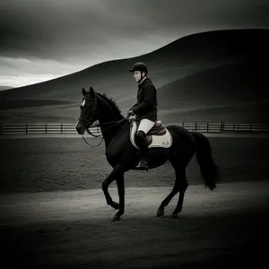 Sunset Showdown: Cowboy on Vaulting Horse