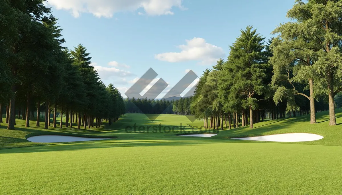 Picture of Summer Golf Course Landscape with Flag and Trees