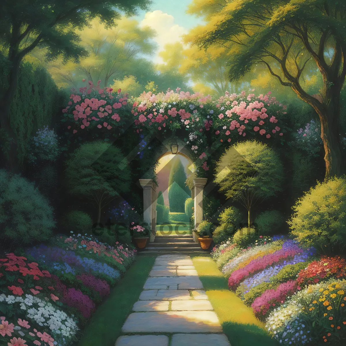 Picture of Beautiful park landscape with lush green trees