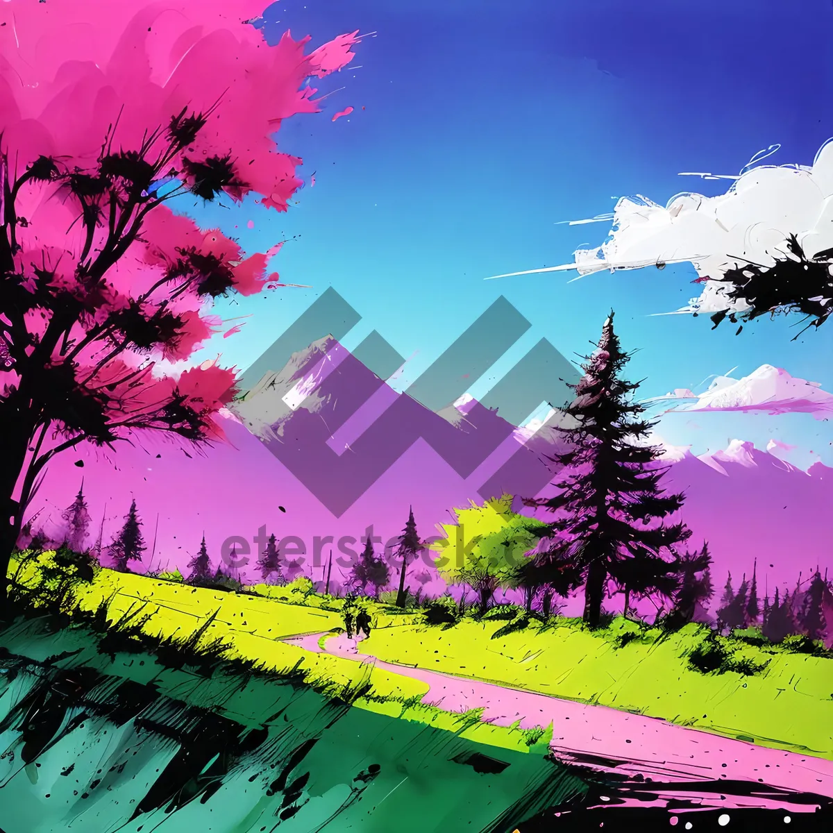 Picture of Scenic Summer Countryside Landscape with Bright Sky