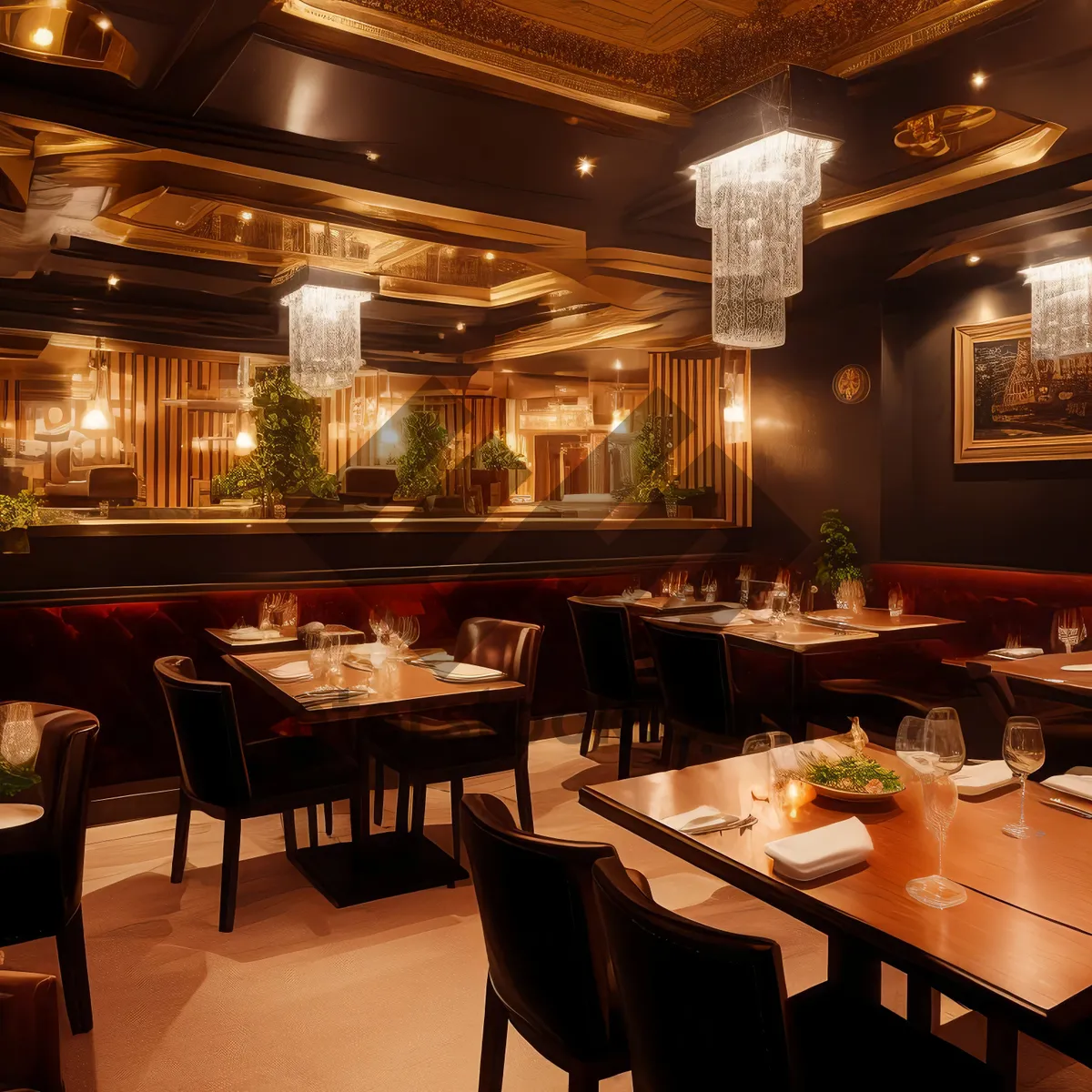 Picture of Modern restaurant interior design with glass dining hall