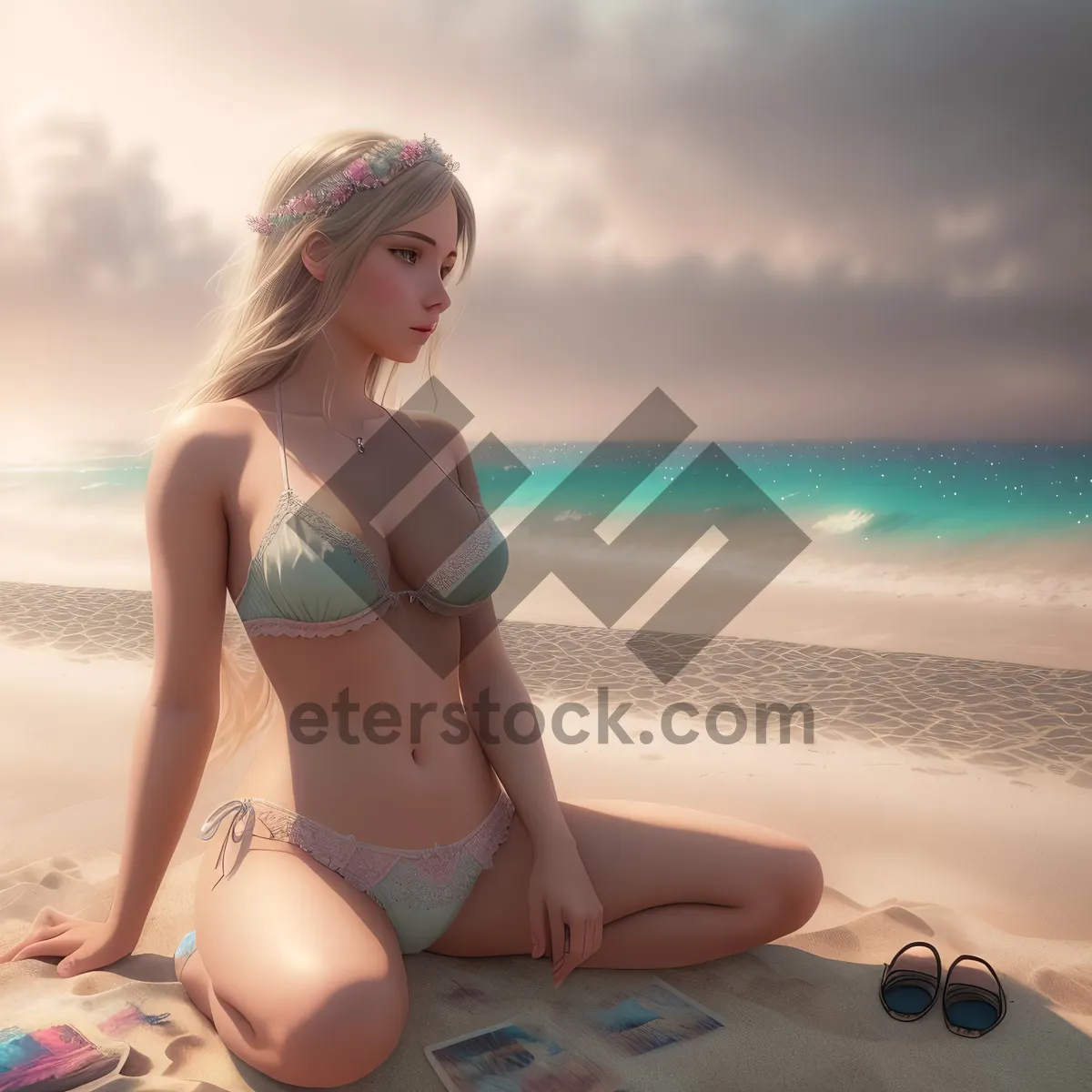 Picture of Exotic Beachwear: Bikini Swimsuit on Sandy Shore