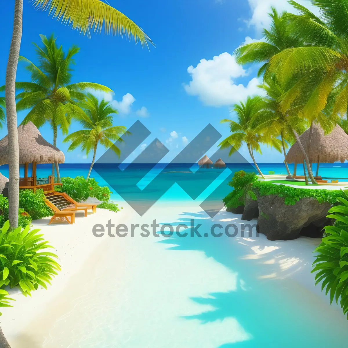 Picture of Tropical Palm Paradise: Serene Seascape with Turquoise Waters.