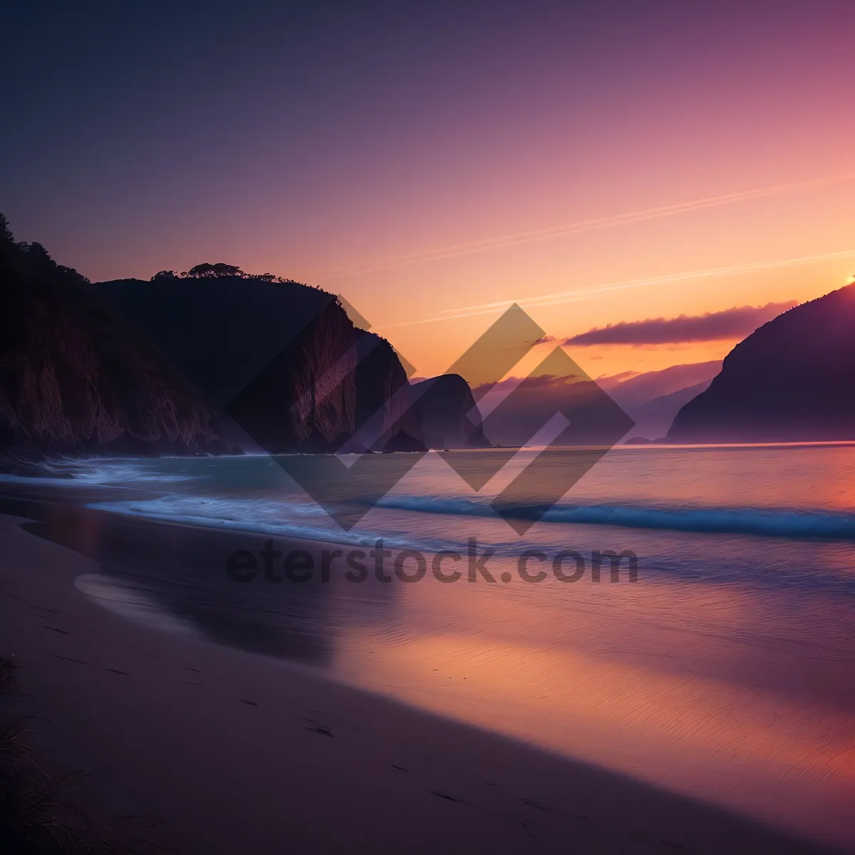 Picture of Serene Sunset over Ocean's Coastal Landscape