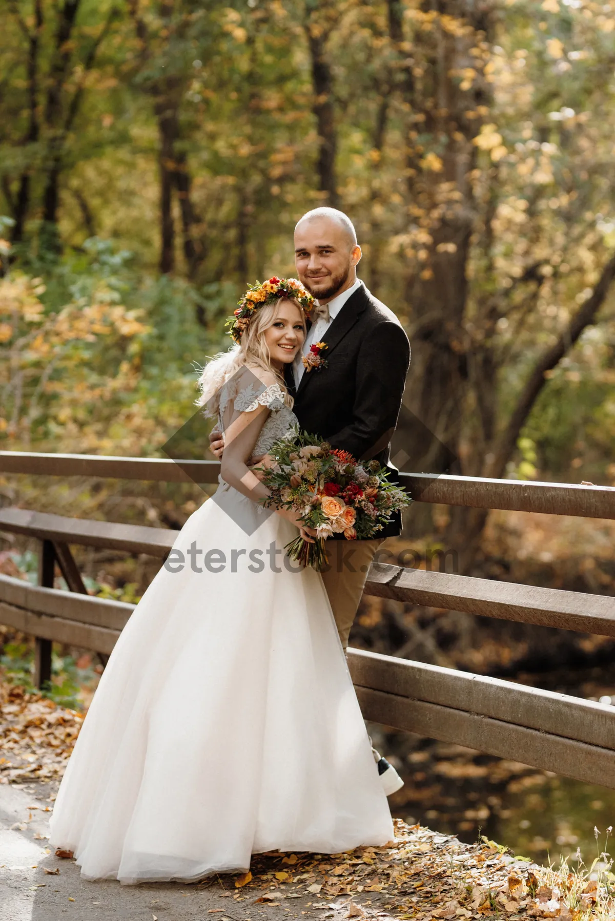 Picture of Wedding Couple Portrait: Happy Bride and Groom Smiling