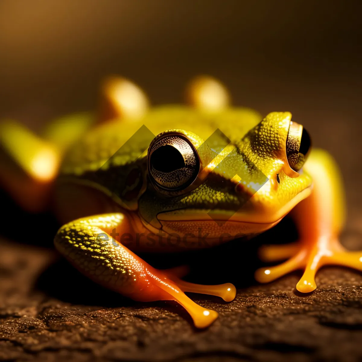 Picture of Vibrant-eyed Tree Frog Peeking Through Leaves