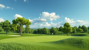 A scenic golf course under a clear sky