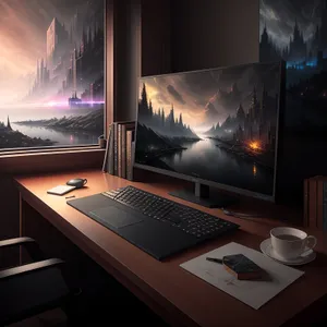 Modern Office Setup with Computer, Monitor, and Keyboard